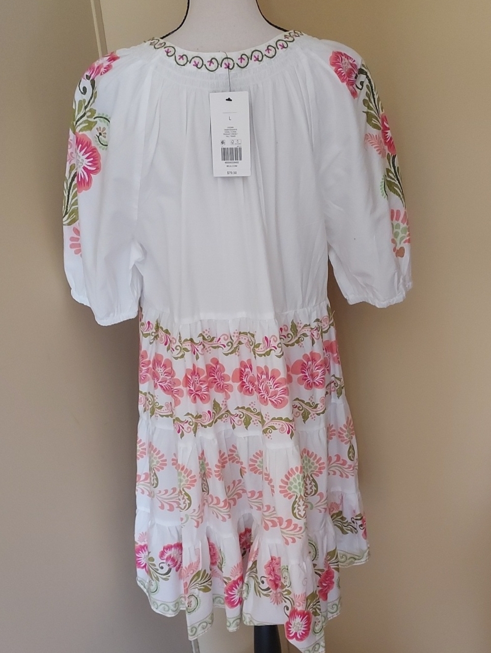Crown & Ivy White Floral Peasant Dress with Pink and Green Accents - Picture 7 of 8